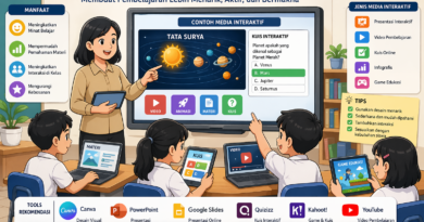 Media pembelajaran interaktif di kelas menggunakan teknologi digital seperti video, kuis, dan animasi untuk meningkatkan minat belajar siswa